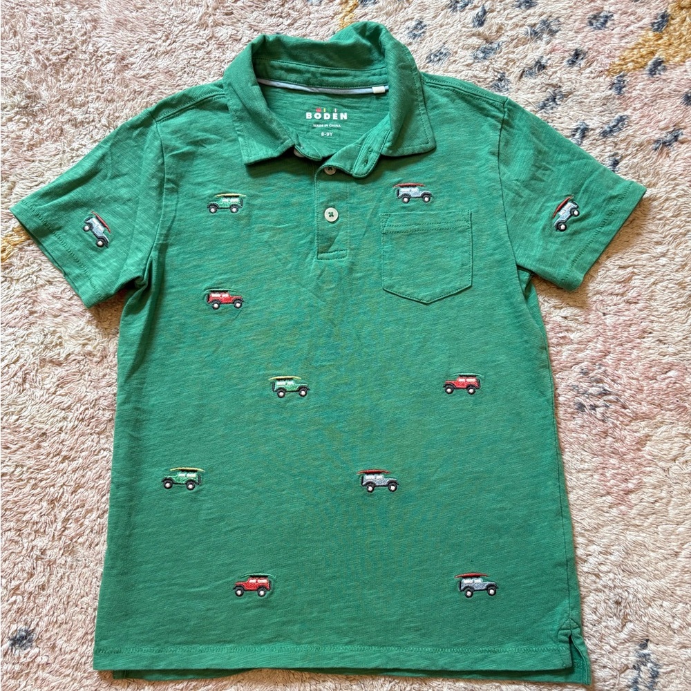 Mini Boden Boys Green Short Sleeve Jeep Collared Pocket Shirt Buttoned Green 8-9